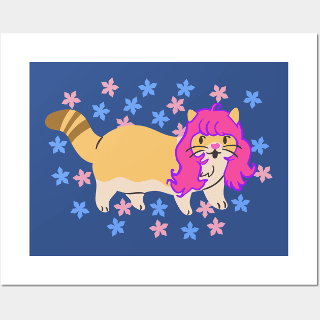 Cat Wearing a Pink Wig With Flowers Wall Art by wildjellybeans